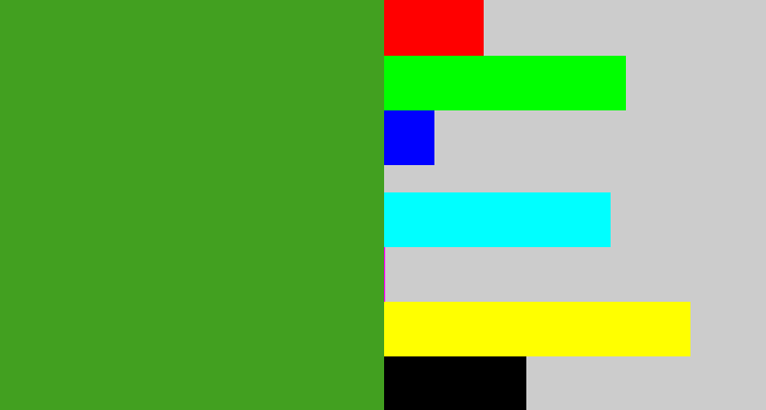 Hex color #42a020 - grass green