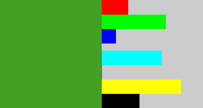 Hex color #42a023 - grass green