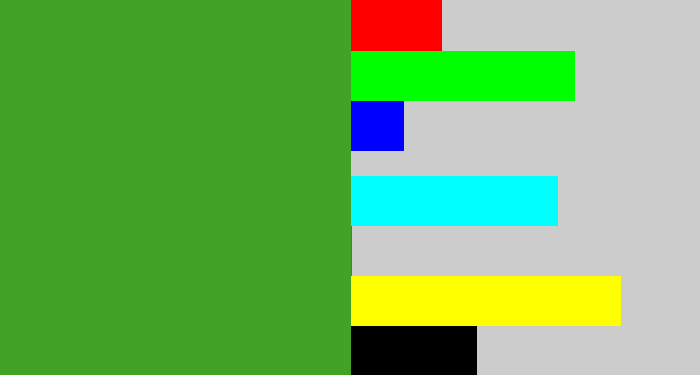 Hex color #42a225 - grass green