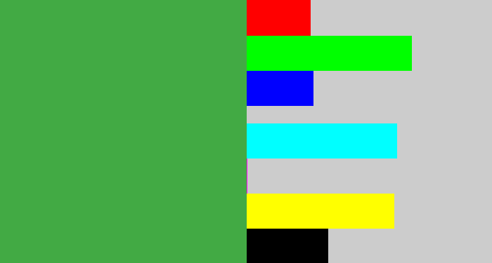 Hex color #42aa44 - medium green