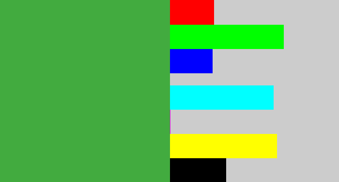 Hex color #42ab3f - medium green