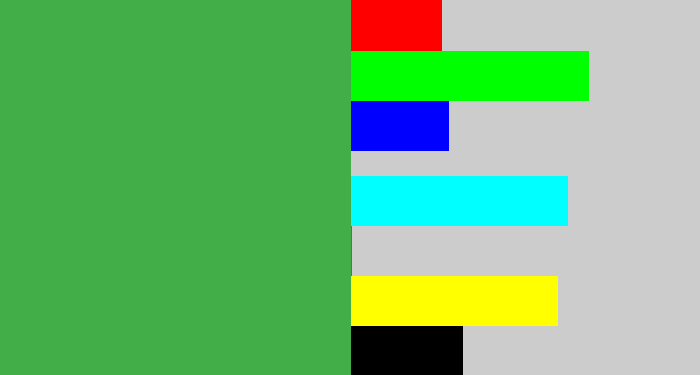 Hex color #42ae47 - medium green