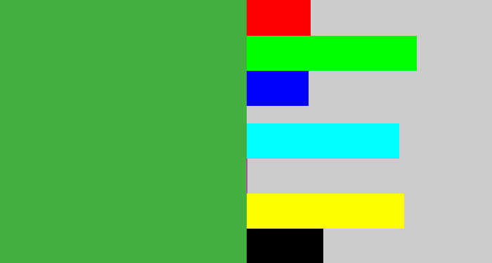 Hex color #42af3f - medium green