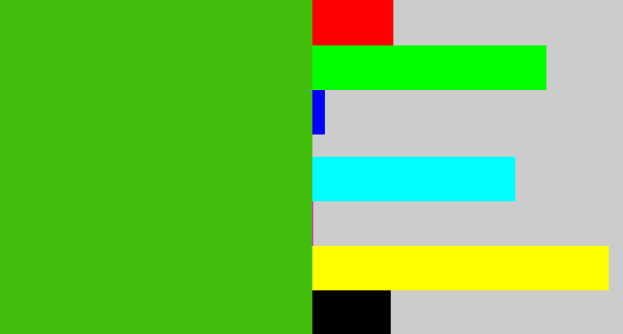 Hex color #42be0a - frog green