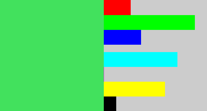 Hex color #42e15d - lightish green