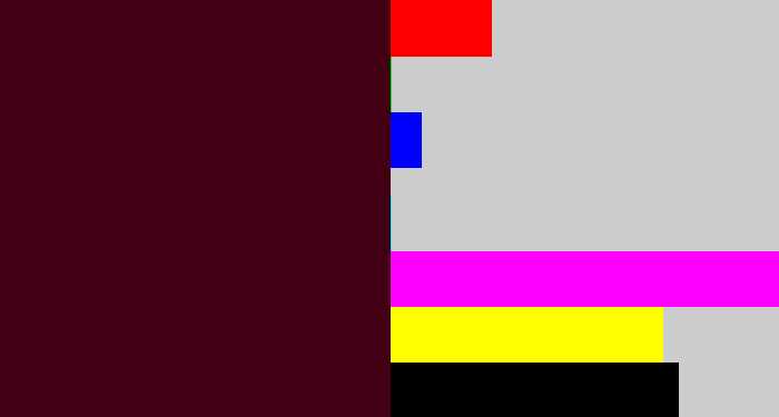 Hex color #430014 - dark maroon