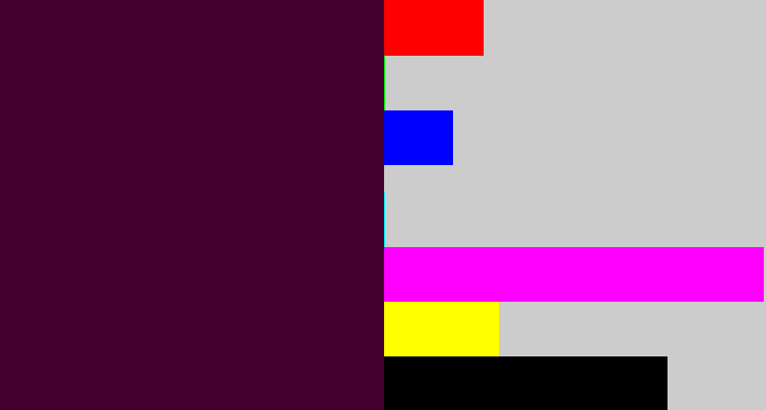 Hex color #43012f - dark plum