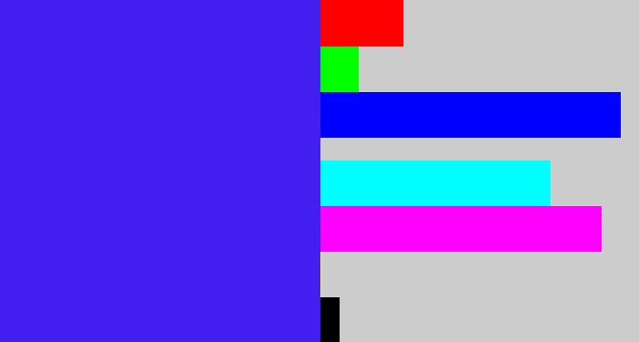 Hex color #431ef0 - light royal blue