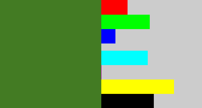 Hex color #437b23 - camo green
