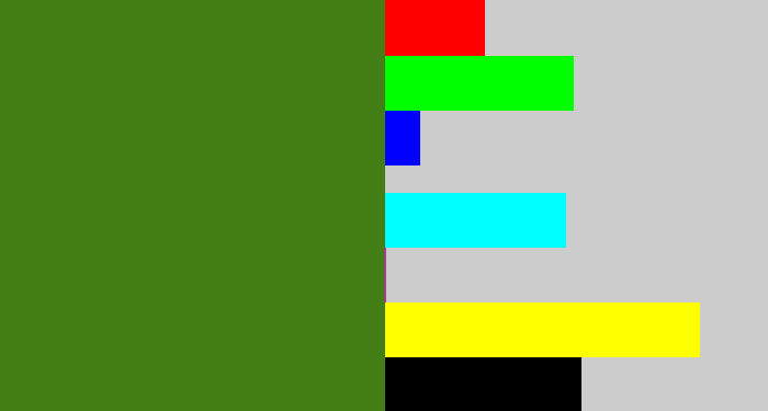 Hex color #437e17 - dark grass green