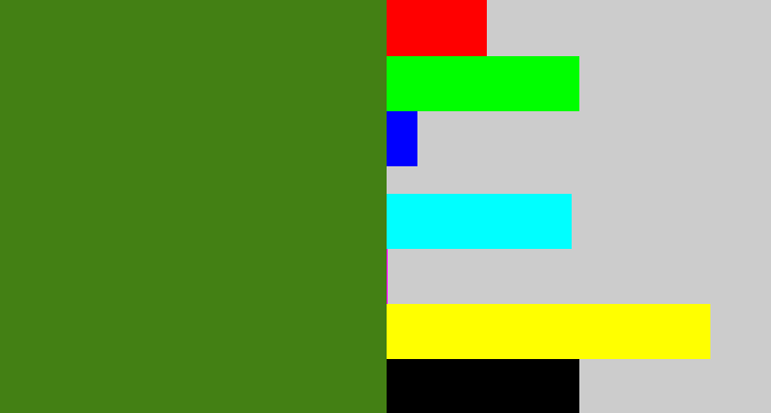 Hex color #438014 - dark grass green