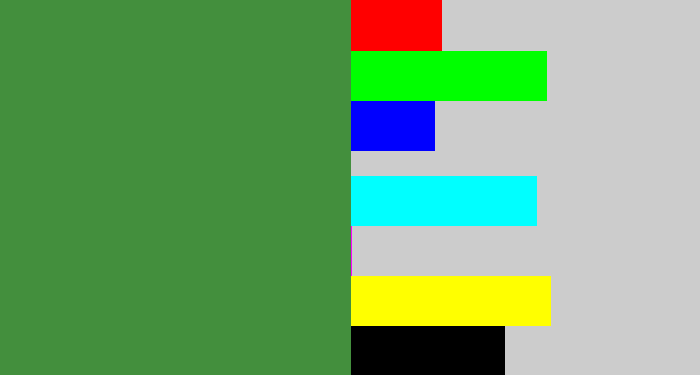 Hex color #438f3d - fern green