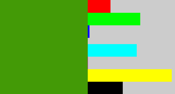Hex color #439a06 - grassy green