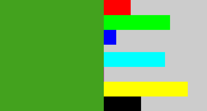 Hex color #43a21e - grass green