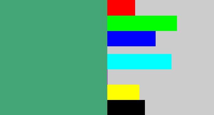 Hex color #43a674 - dark seafoam green