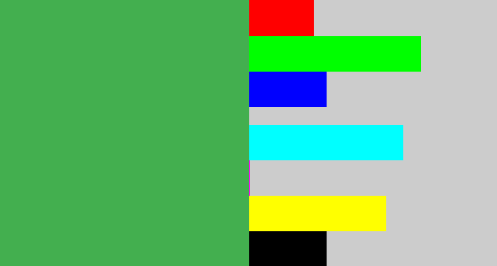 Hex color #43af4f - medium green