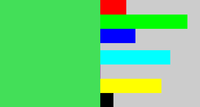 Hex color #43df58 - lightish green
