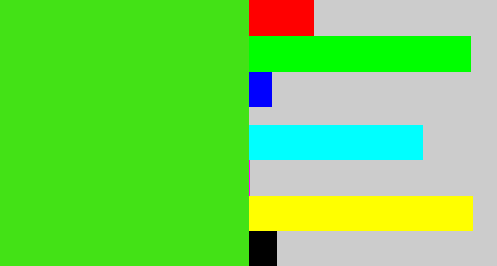 Hex color #43e216 - vivid green