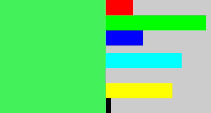 Hex color #43f259 - light neon green