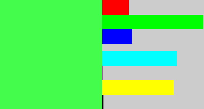 Hex color #43fc4b - light neon green