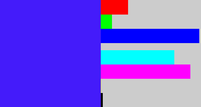 Hex color #441bfa - light royal blue