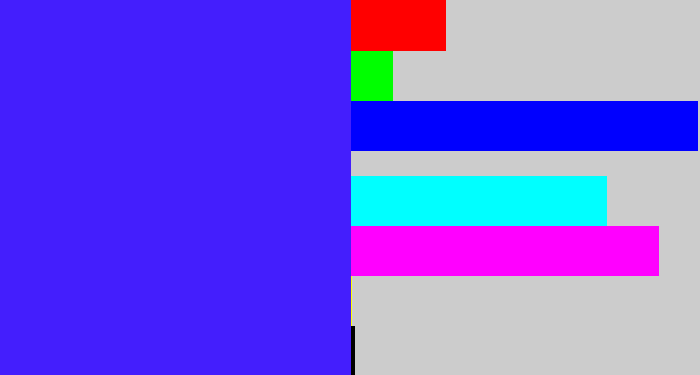 Hex color #441efd - light royal blue