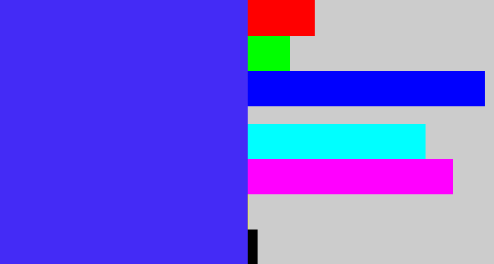 Hex color #442bf6 - light royal blue
