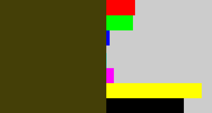 Hex color #443f07 - dark olive
