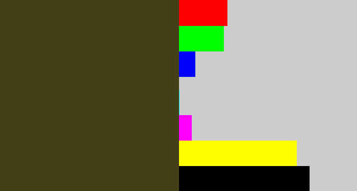 Hex color #443f17 - dark olive