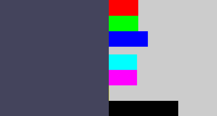 Hex color #44445c - dark grey blue