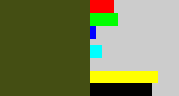 Hex color #444e13 - army green
