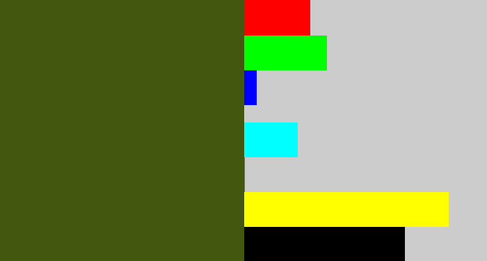 Hex color #44570e - army green
