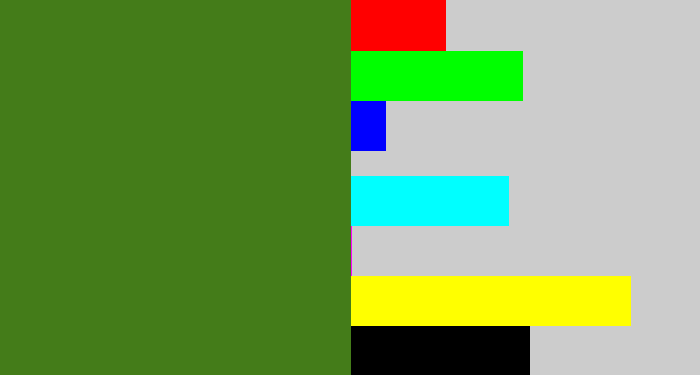 Hex color #447c19 - dark grass green