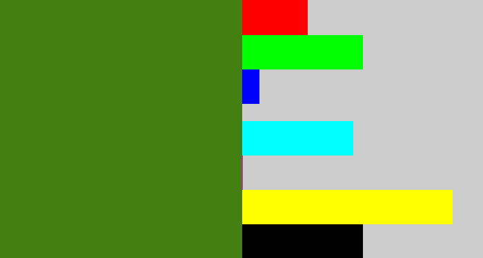 Hex color #447f11 - dark grass green
