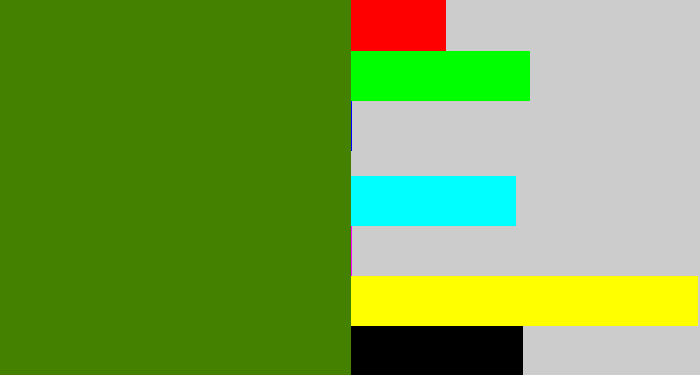 Hex color #448101 - dark grass green