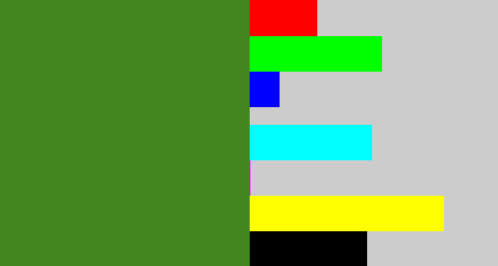 Hex color #44861e - sap green