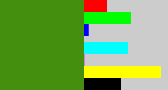Hex color #448f0d - grass green