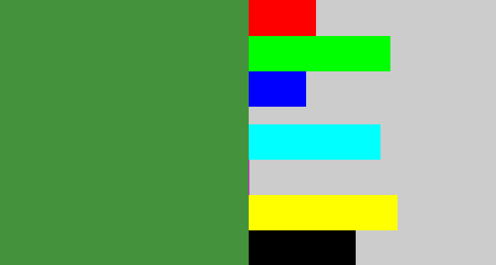 Hex color #44923b - fern green