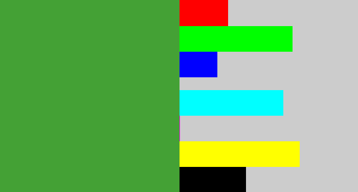 Hex color #44a135 - mid green