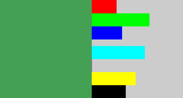 Hex color #44a154 - mid green
