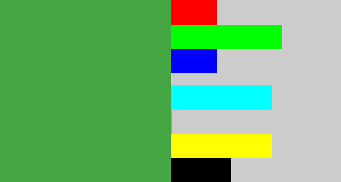 Hex color #44a744 - mid green