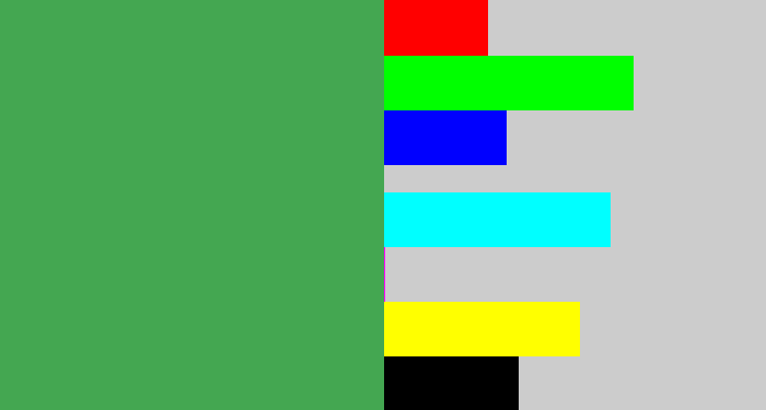 Hex color #44a751 - medium green