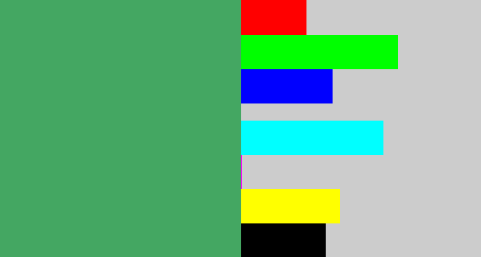 Hex color #44a762 - greenish