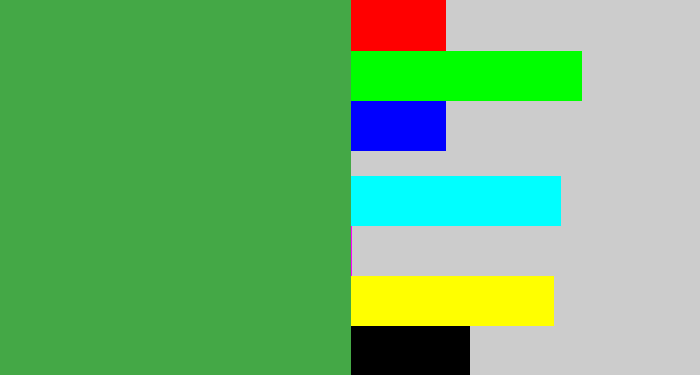 Hex color #44a846 - mid green