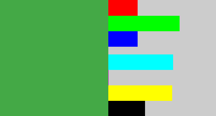 Hex color #44a946 - medium green