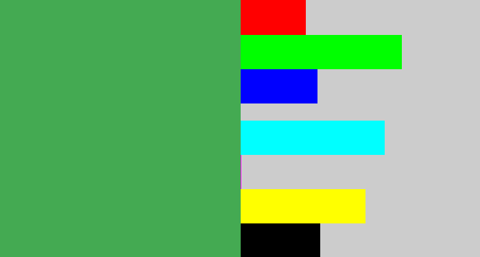 Hex color #44aa52 - medium green