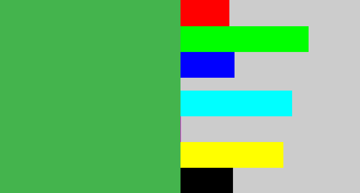 Hex color #44b44d - medium green