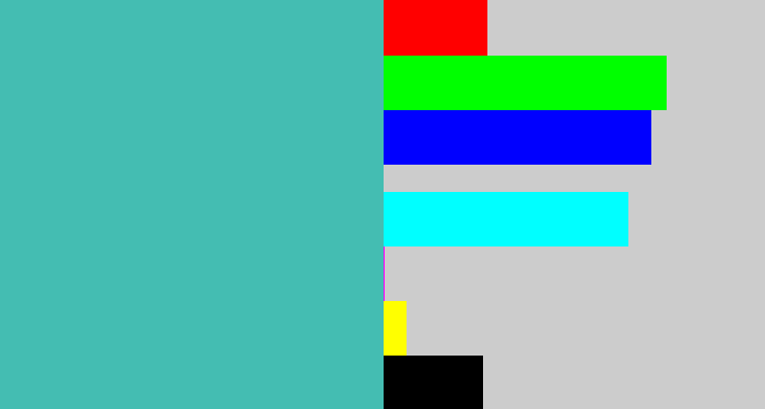 Hex color #44bdb2 - greeny blue