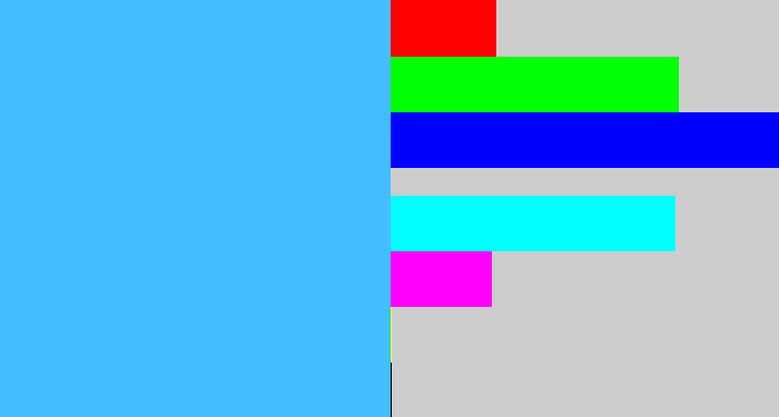 Hex color #44bdff - sky blue