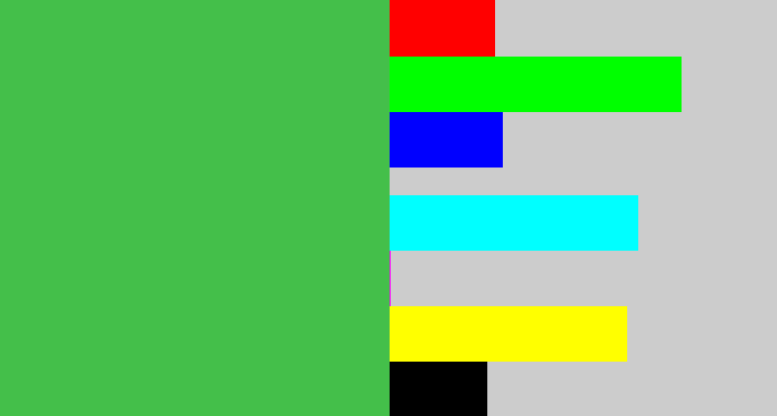 Hex color #44bf4a - medium green
